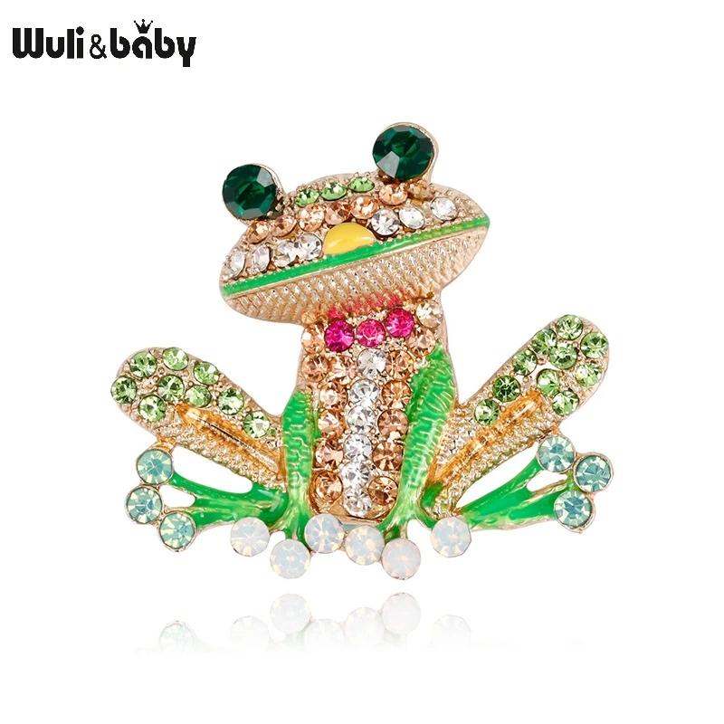 Wuli&baby Lovely Rhinestone Frog Brooches Women Unisex Animal Party Casual Brooch Pins Jewelry Gifts