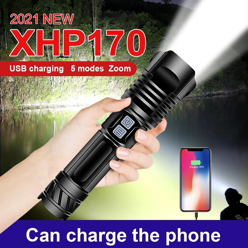 2021Newest XHP170 Most Powerful Led Flashlight torch Xhp90 Xhp70 Tactical flashlight Usb Rechargeable hunting lantern work lamp