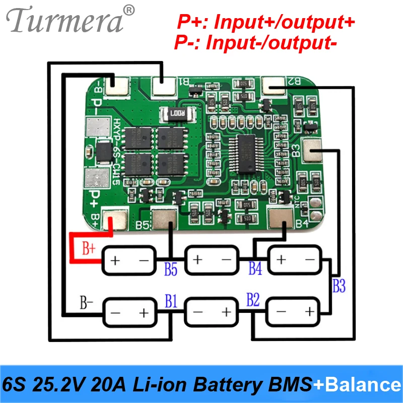 6S 25.2V 20A BMS Lithium Battery Board with Balancing for 25V Screwdriver and 24V Massage Gun Muscle Battery Pack Use Turmera