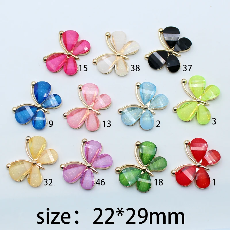 New 10pcs 22*29mm cute colorful butterfly alloy glass invitation card booklet costume decoration buckle DIY jewelry accessories