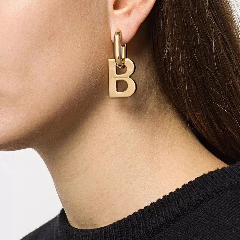 Flashbuy New Design Gold Silver Color Letter B Pendant Earrings for Women Vintage Detachable Minimalist Jewelry