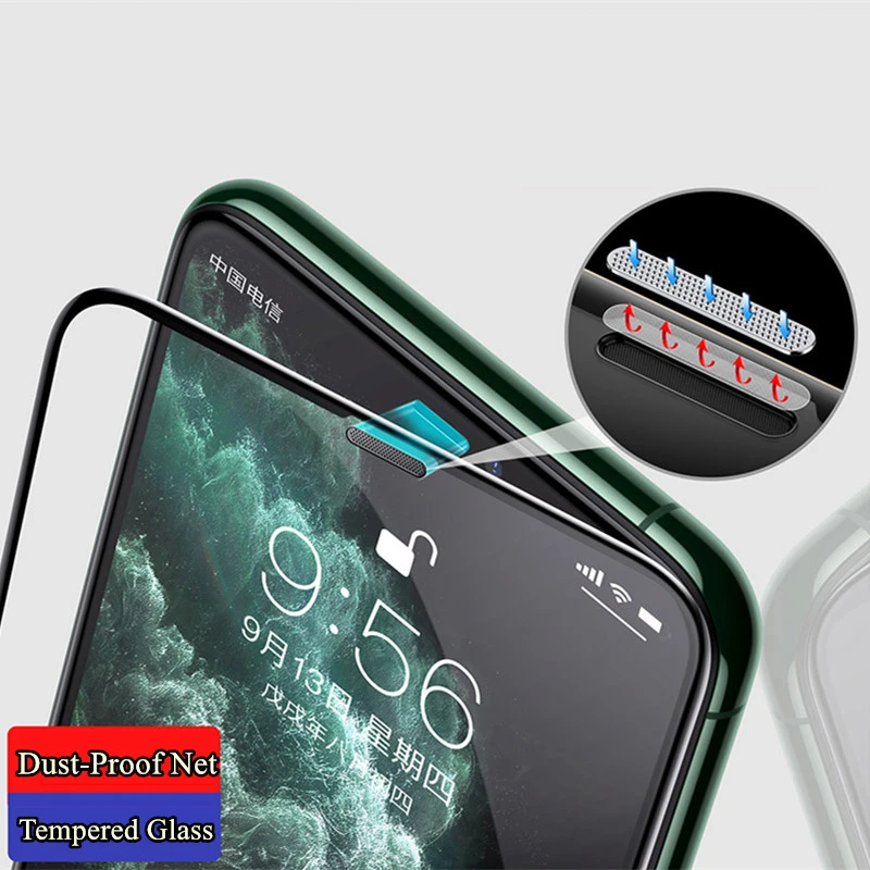 2021 New Alloy Dust Net Glass For iphone 12 11 Pro X XS MAX XR Tempered Glass on iPhone 13 Pro 11 12 mini Screen Protector Film