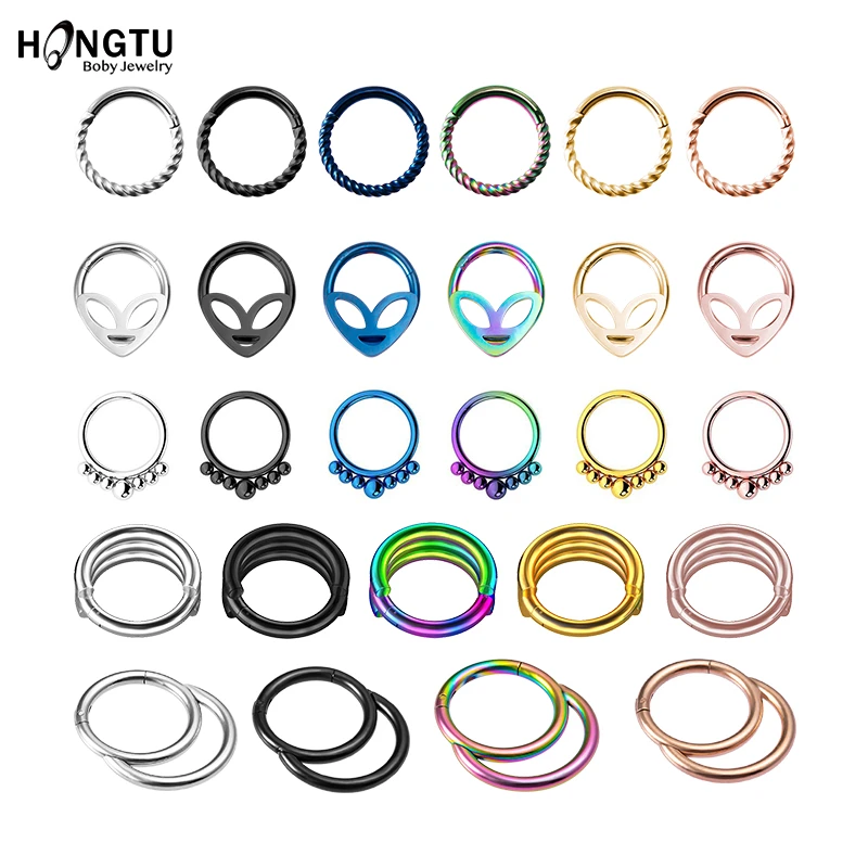 1PC Stainless Steel Segment Nose Rings Hoop Lip Ear Cartilage Helix Hinged Septum Ring Clicker Punk Body Piercing Jewelry 16G