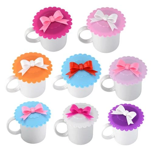 Cute Reusable Cup Lid with Bowknot Silicone Anti-dust Bowl Cover Thermal Insulation Cup Seals Glass Mugs Cover Drinkware Parts