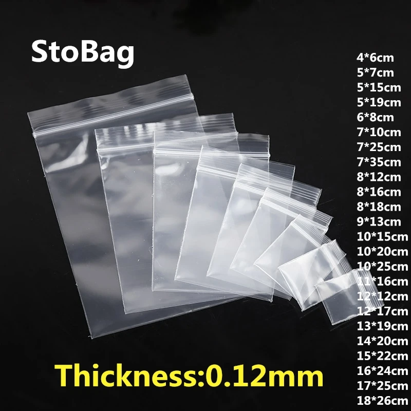 StoBag 100pcs Transparent Small Ziplock Plastic Bags Jewelry Gift Food Reclosable Storage Bag Custom Print Logo Packaging Clear