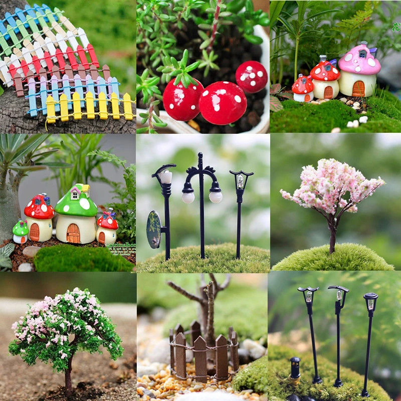 Miniature Fairy Garden Ornament Mini Mushroom Tree House Steps Bridge Figurines DIY Craft Flower Pot Aquarium Dollhouse Decor