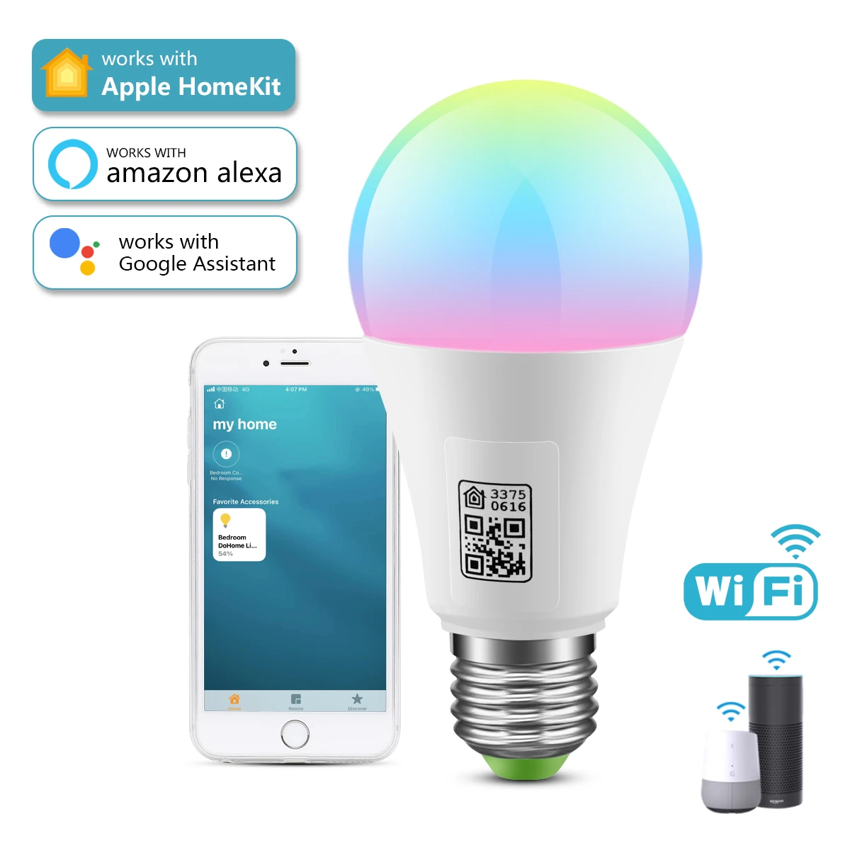 Apple Homekit WIFI LED Smart lamp 15W RGB Siri Voice Control Smart Home Bulb Work With Dohome Apple IOS / Bluetooth 4.0 lighting