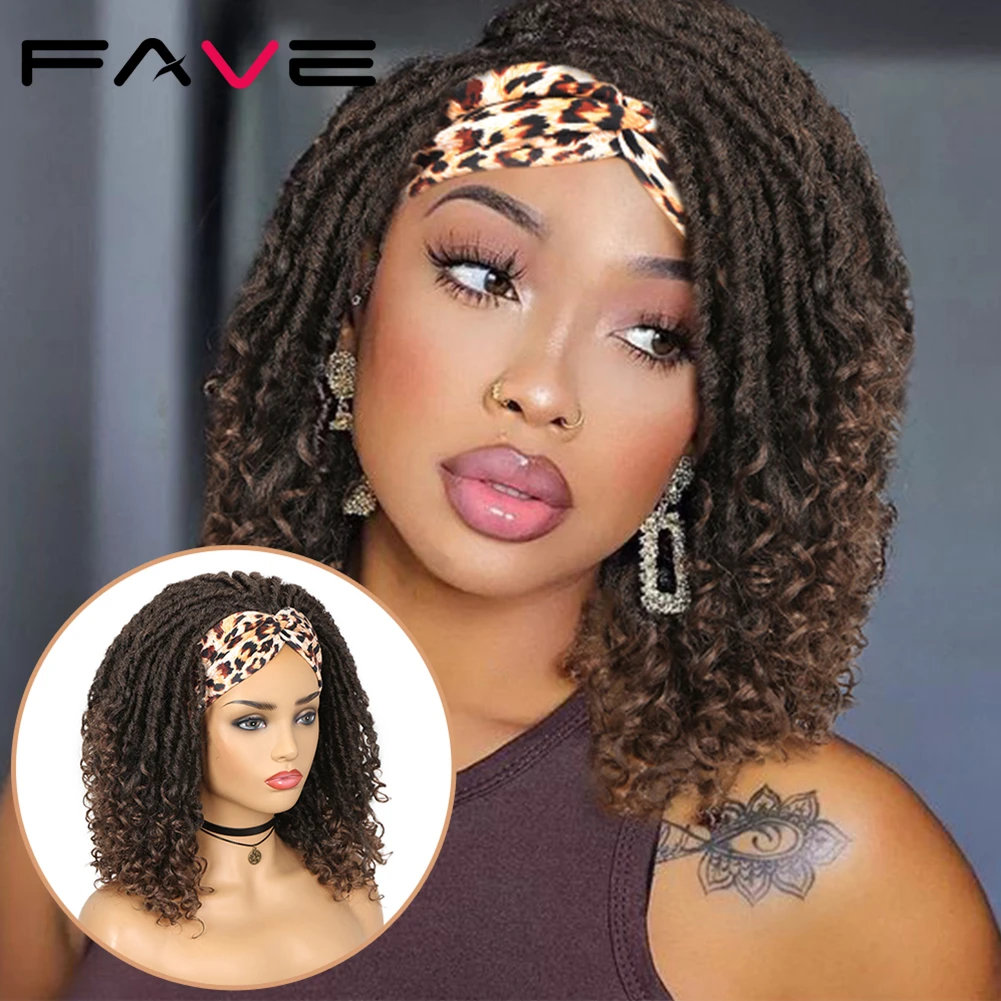 Fave Dreadlock Braided Headband Wigs Synthetic Goddess Faux Nu Locs Curly Wig Freetress Twist Crochet Hair For Black White Women