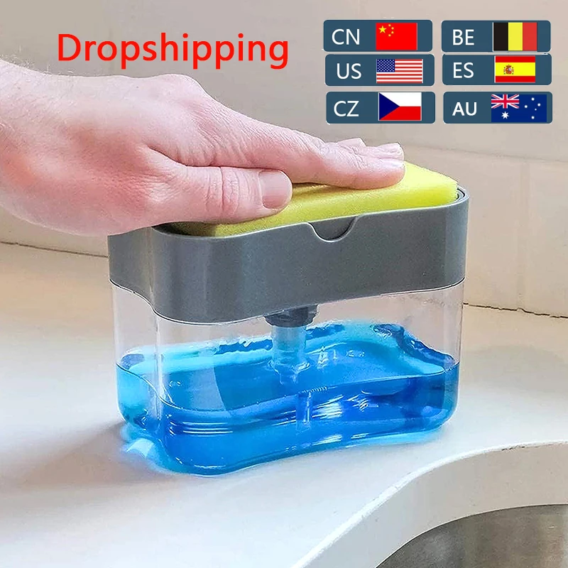 Soap Dispenser Pump With Sponge Manual Press Cleaning Liquid Dispenser Container Manual Press Soap Organizer Kitchen Tool