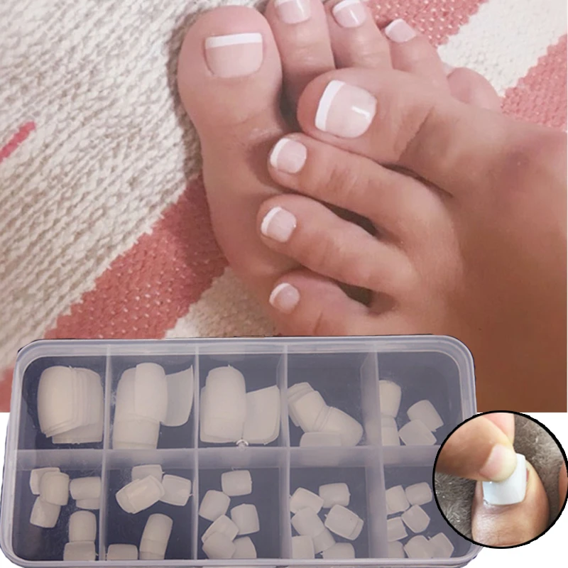 Acrylic Pointed False Toe Nails Natural/White/Transparent Tips Feet Full Nail Manicure Kits Nail Art Decoration Box Package