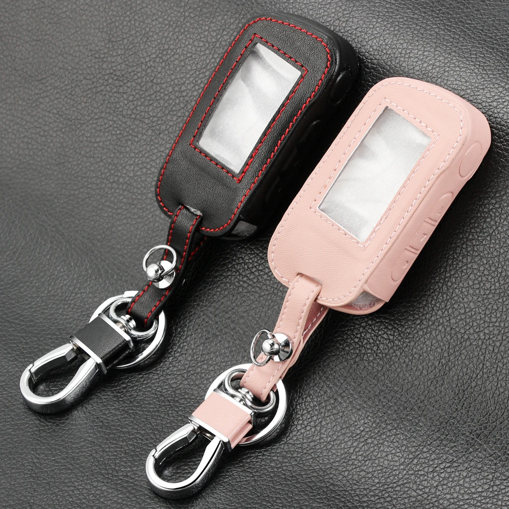Leather A93 Car Key Case Cover for Starline A39 A63 Two Way Car Alarm Remote Controller LCD Transmitter KeyChain