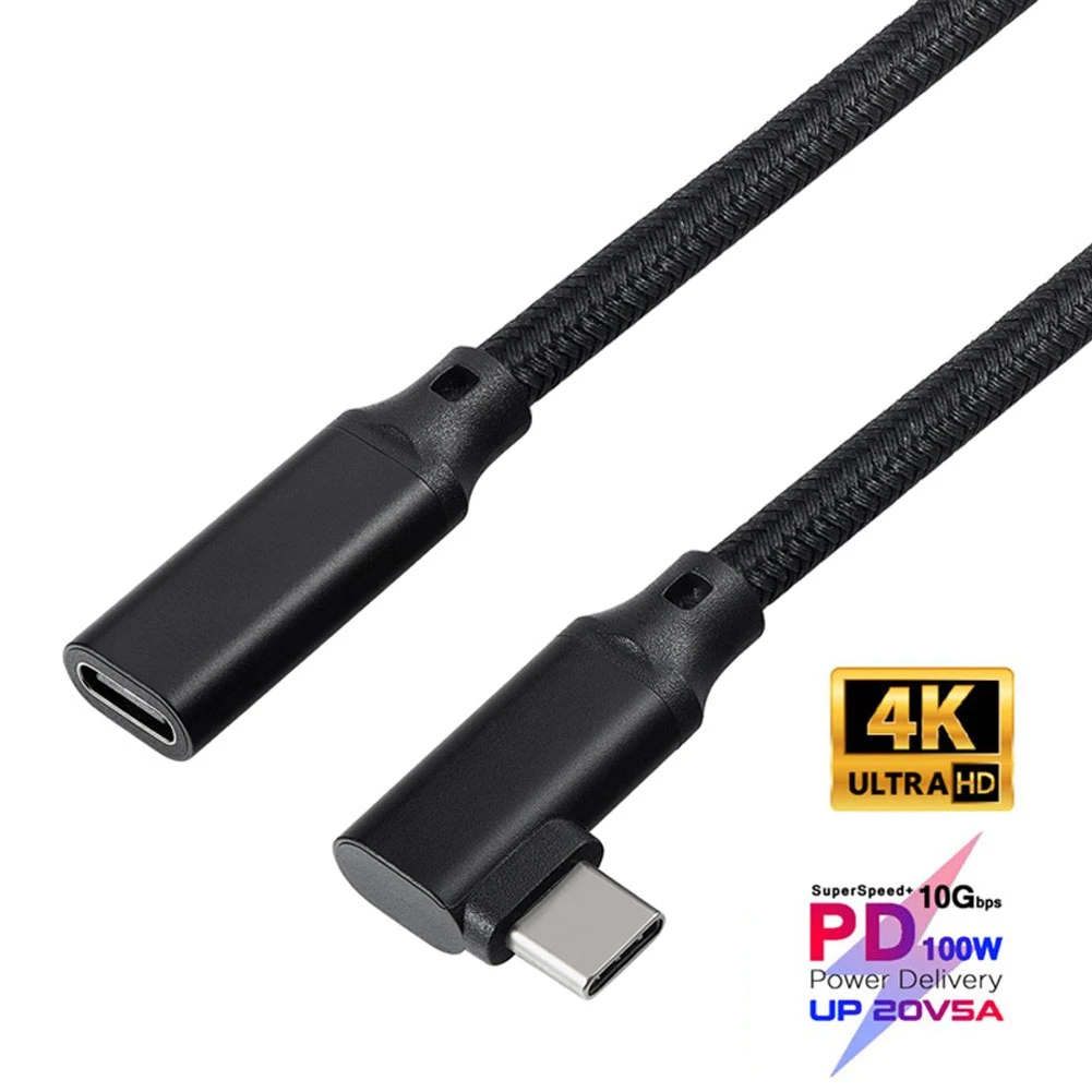 HD 4K Type-C Extension Cable Line 100W PD 5A Right Angle Bend 90 Degree 3.1C Type C Extension Cord For Macbook SAMSUNG Laptop