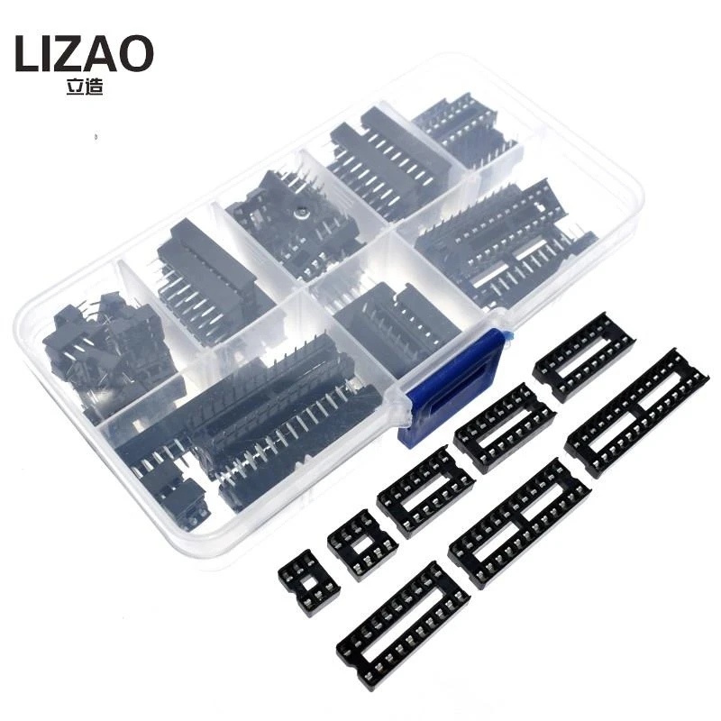 66PCS/Lot DIP IC Sockets Adaptor Solder Type Socket Kit 6 8 14 16 18 20 24 28 40 Pin DIP-8 16-Pins DIP8 DIP16 IC Connector