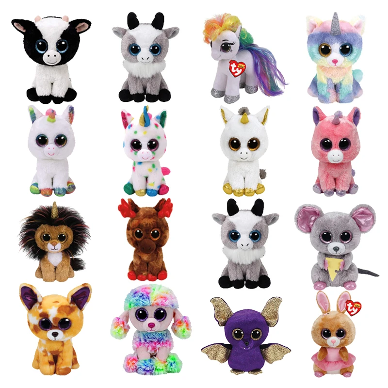 Ty Beanie Unicorn Cat Cow Flamingos Stuffed Animal Fox Owl Dog Reindeer Lion Mouse Bunny Toys 15cm