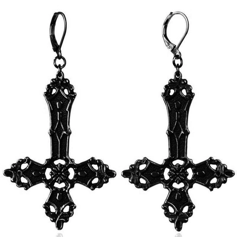 Inverted cross earrings, Upside down earrings / Satanic Cross & Gothic earrings