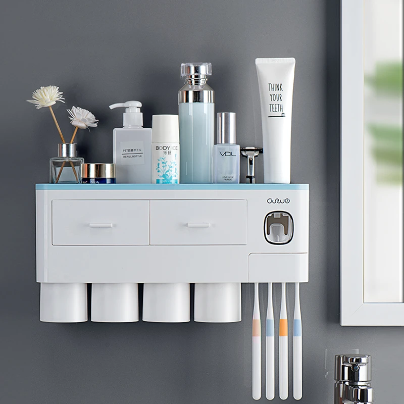 Toothbrush Holder Automatic Toothpaste Squeezer Dispenser Storage Rack Bathroom Accessories Magnetic Adsorption Inverted