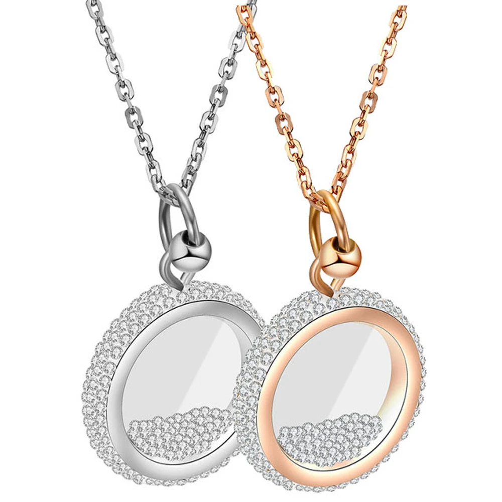 Rose Gold Color 316L Stainless Steel CZ Crystal Round Pendant Necklace Stainless Steel Fashion Jewelry
