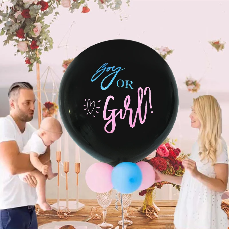 1Set 36inch Black Boy Or Girl Gender Reveal Party Hanging Latex Balloon With Confetti DIY Baby Shower Home Decor Shooting Props