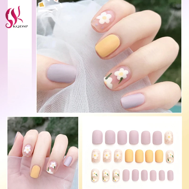 Fake Nails Professional Short Half French Full Cover Fingernail Tips DIY Cute Kawaii Rainbow Style Manicure Accessories Beauty