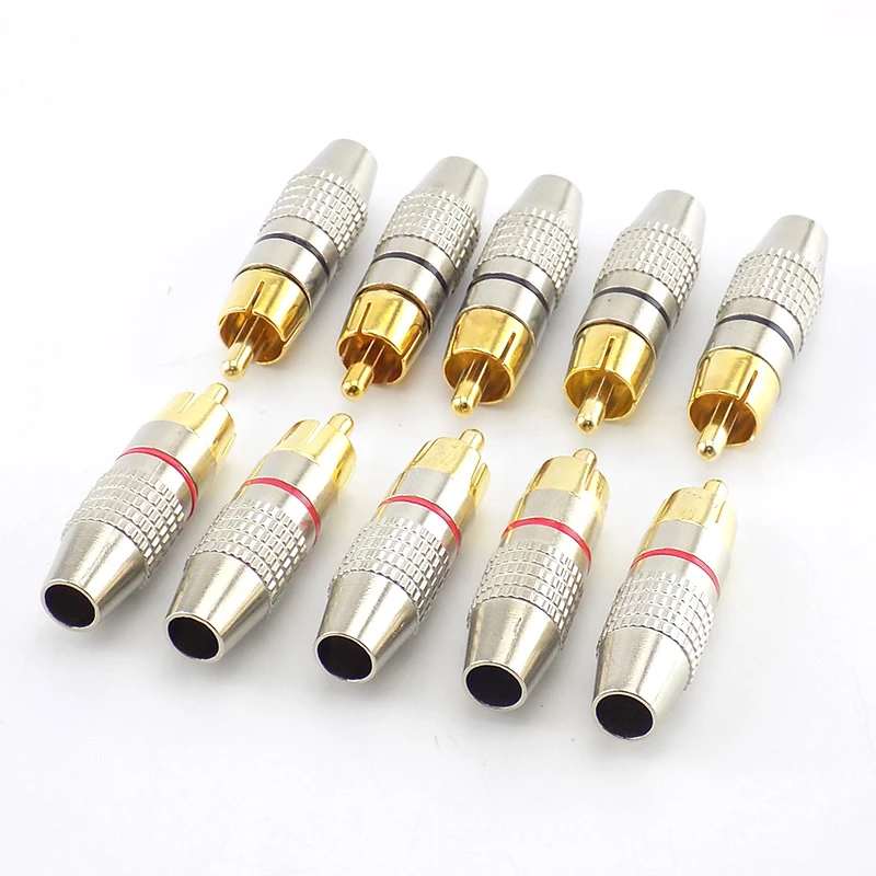 10pcs RCA Male Plug to cabling Connector Adapter Audio Video Cable CCTV camera Non Solder Gold Plated