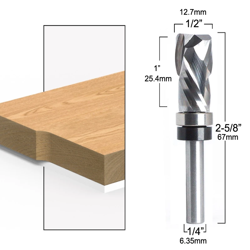 Bearing Ultra-Perfomance Compression Flush Trim Solid Carbide CNC Router Bit for woodworking end mill  1/4