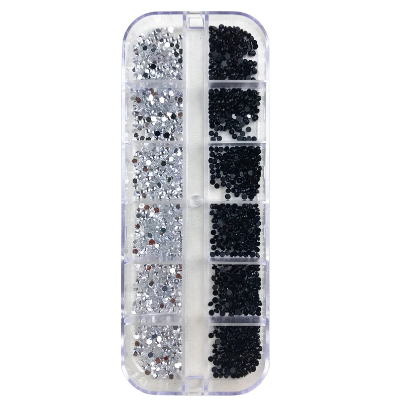 3000Pcs Nail Rhinestones 2mm Black Clear White Round Crystal AB Flatback Glitter Nail Art Decorations with Box