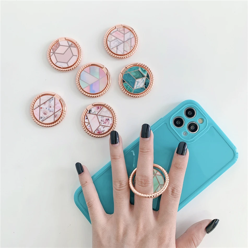 Marble Cell Mobile Phone Smartphone Finger Ring Stand Holder For iPhone 12 Huawei Samsung Flower Round Mount Kickstand Grip Girl