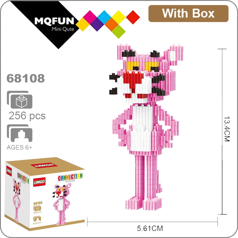 Linkgo Funny cartoon micro diamond building block Animal Pink Panther diamond assemble toys action figures bricks for kids gifts