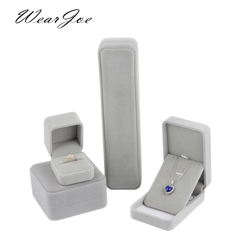 Bulk Sale Wedding Ring Storage Box Earring Studs Pendant Necklace Set Jewelry Gift Box Packaging Organizer Case Grey Velvet Kit