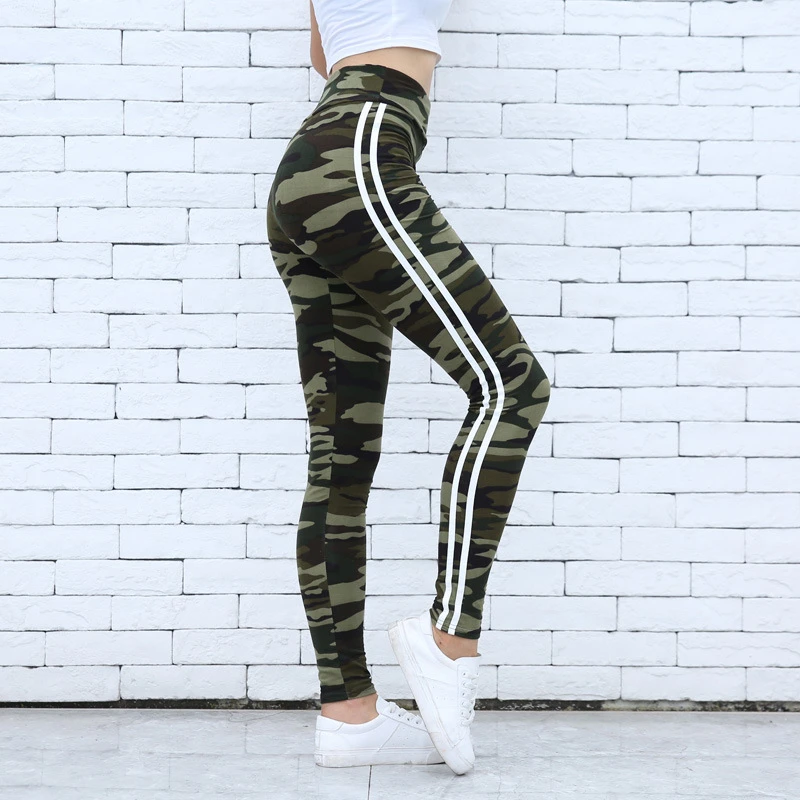 Women Camo Fitness Legging 2020 Fashion White Stripes High Waist Skinny Sport Waist Stretchy Women Workout Pants Casual Leggings