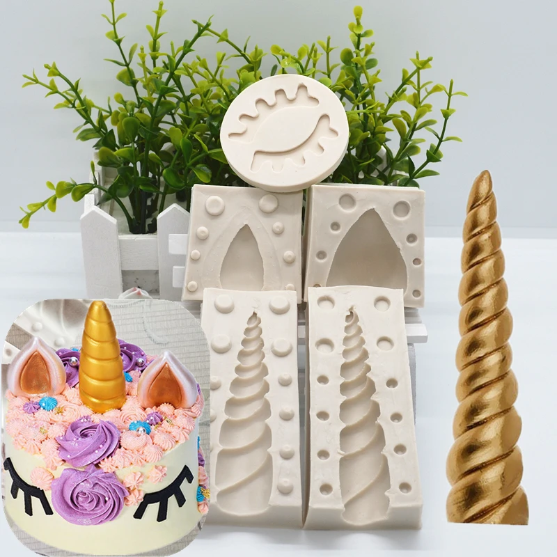 3d Unicorn Horn Ear Silicone Resin Mold DIY Cake Pastry Fondant Moulds Dessert Chocolate Lace Hat Decoration Kitchen Baking Tool