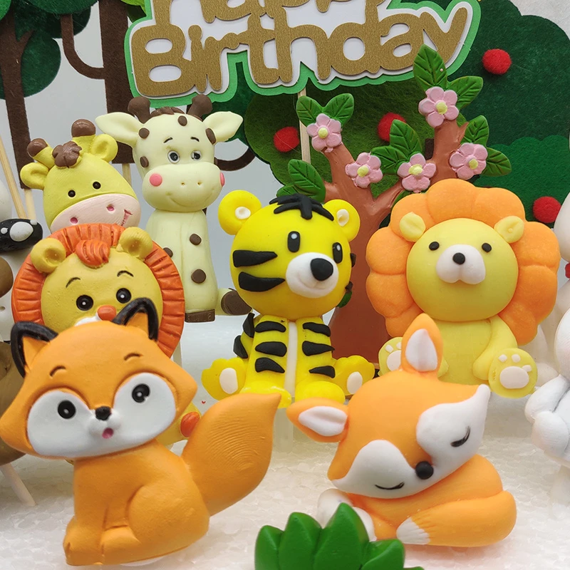 Safari Animals Cake Topper Decoration Happy birthday cake topper set Birthday Jungle Safari Decoration Kids Safari Lion Doll