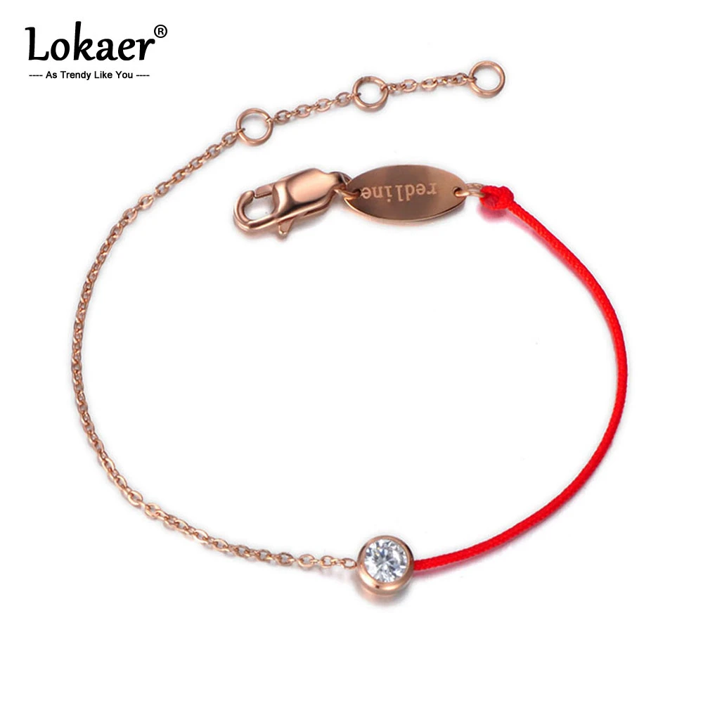 Lokaer Classic Titanium Steel CZ Crystal Charm Bracelets & Bangles For Women Red Rope Chain & Link Bracelet Jewelry B17061