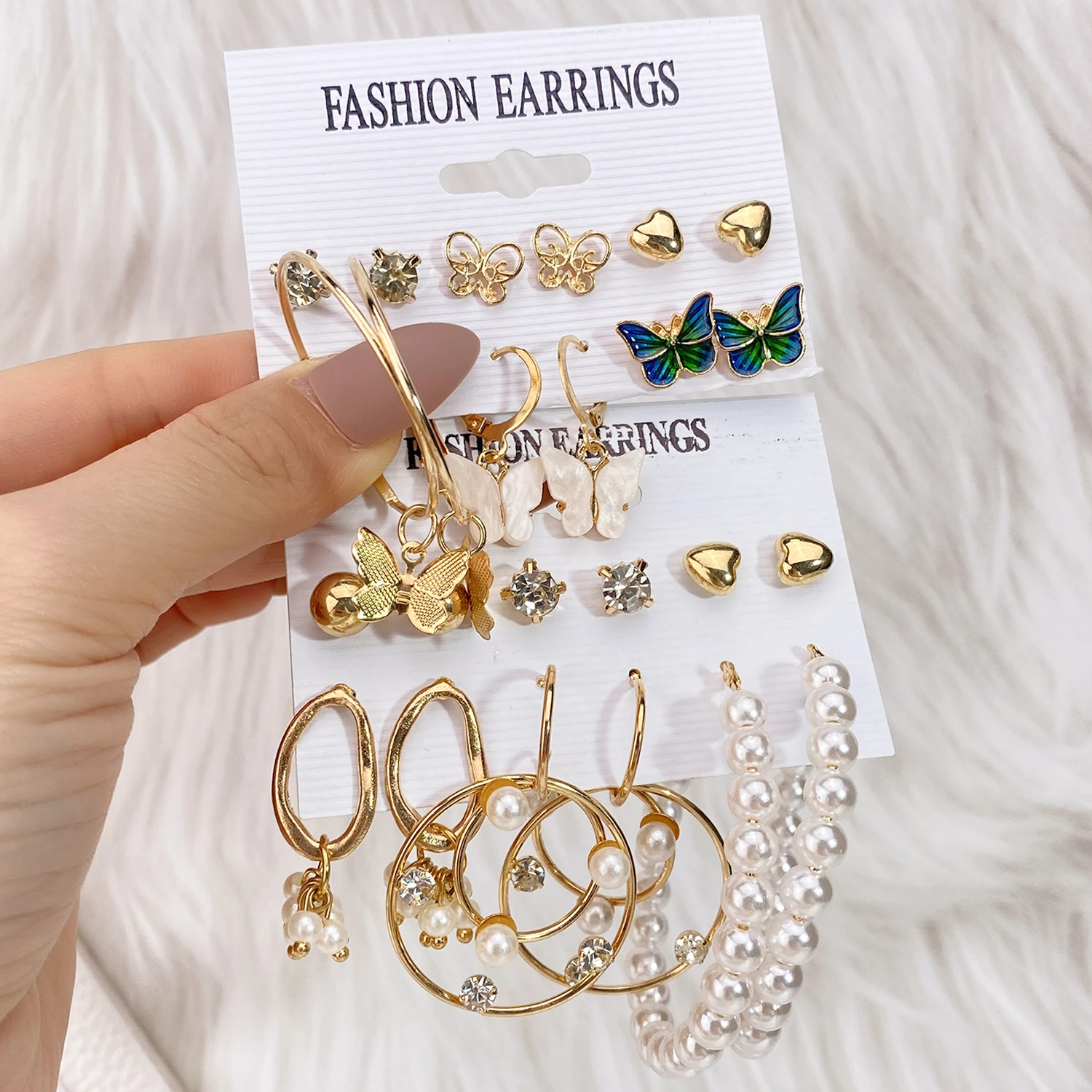 FNIO Fashion Gold Hoop Earrings Set Women Pearl Earrings Metal Circle Punk Earring 2021 Female Fashion Jewelry