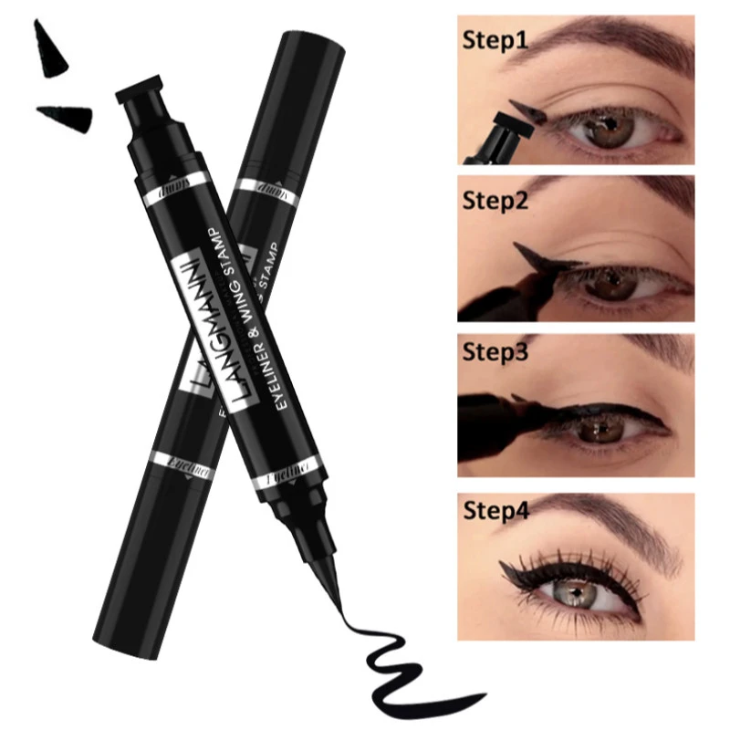 3pcs Double-head Waterproof Liquid Eyeliner Quick Drying Non-blooming Stamp Liner Pen 2 In 1 Long Lasting Eye Makeup Cosmetics