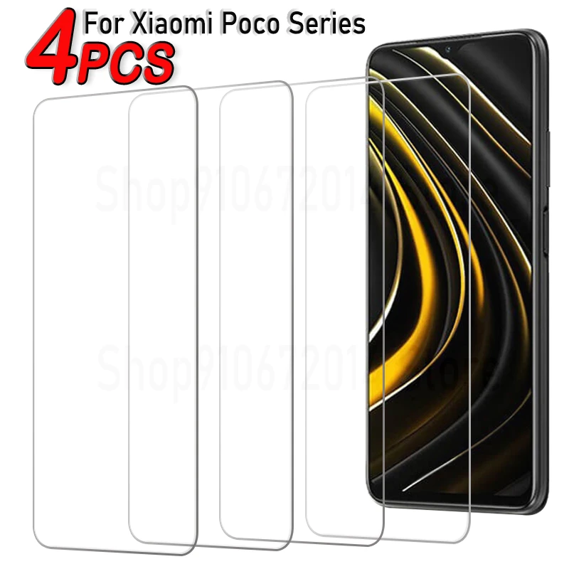 4pcs Tempered Glass For Xiaomi Poco X3 NFC F3 GT M2 F2 M3 Pro Screen Protector For Mi Pocophone F1 Poco X3NFC M4 Pro 5G Glass