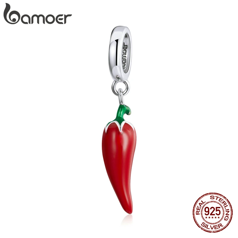 bamoer 925 Sterling Silver Petite Little Pepper Red Plant Charm Pendant for Original Bracelet Bangle Women Child Gift BSC461