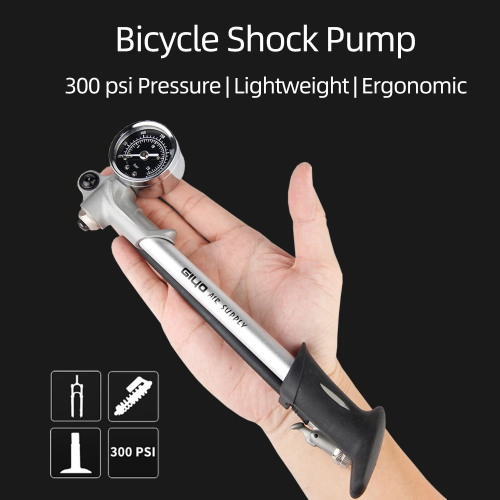 GIYO GS-02D Foldable 300psi High-pressure Bike Air Shock Pump with Lever & Gauge for Fork & Rear Suspension Mountain Bicycle
