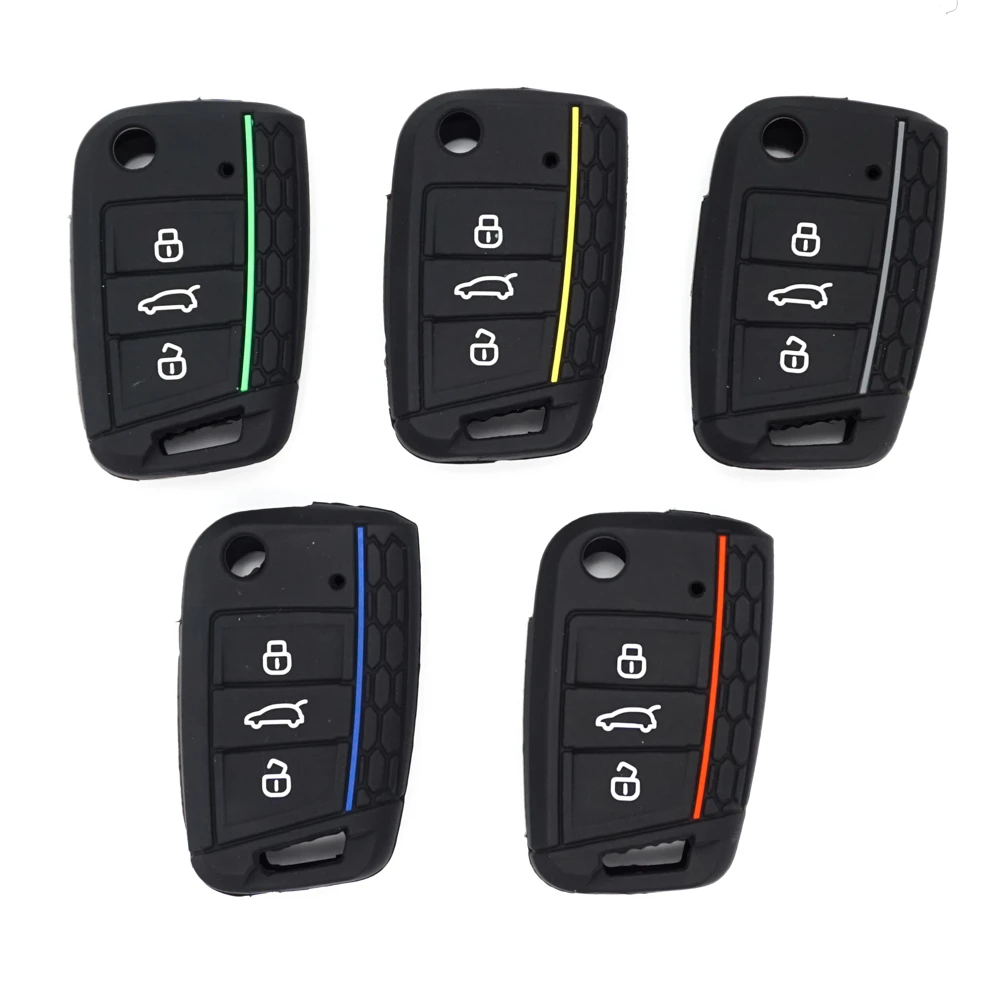 Cocolockey Car Key Cover Silicone Case Fit for VW Golf 7 MK7 3 Buttons Flip Folding Remote Key Case Fob Cover for Skoda for Seat