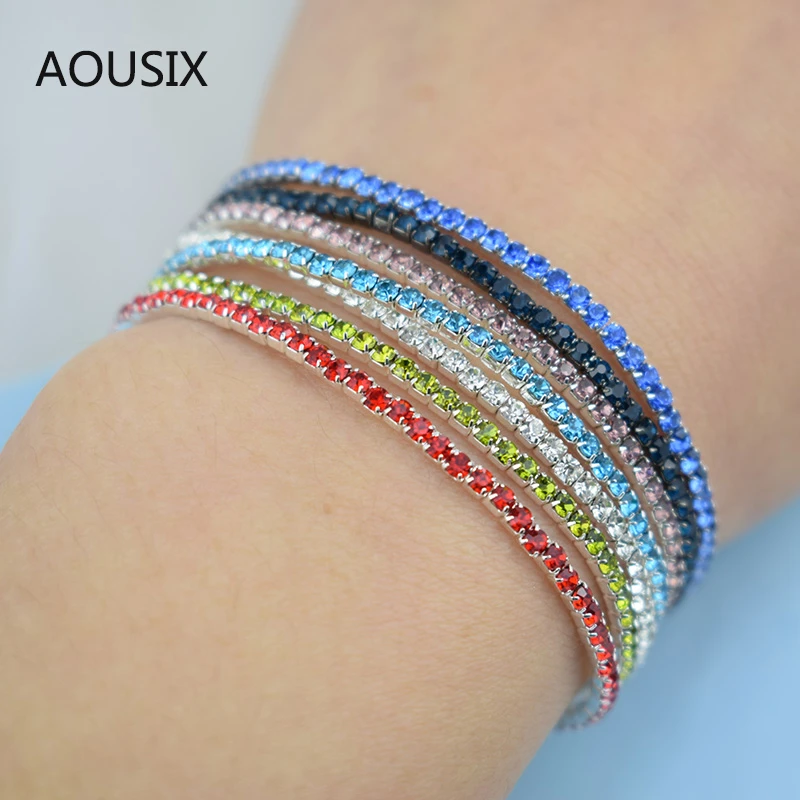 7pcs/Set Fashion Rhinestone Stretch Bracelets Femme Elastic Crystal Bracelets For Women Bling Girl Gift Wedding Bridal Jewelry