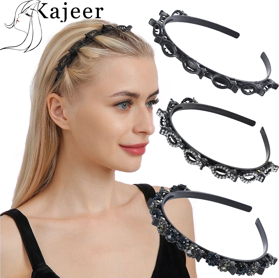 Kajeer Black Braider Hair Clip Burst Pin Hairdo Bring Hair Hoop Multi-storey Wisp Air Weave Head Hoop Styling Tool Rhinestone