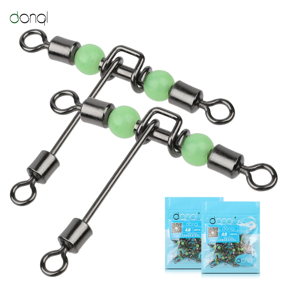 DONQL 5Pcs/20Pcs/Lot T-shape 3 Way Fishing Connector Bearing  Rolling Swivel With Beads Fishhook Lure Line Fishing Connector