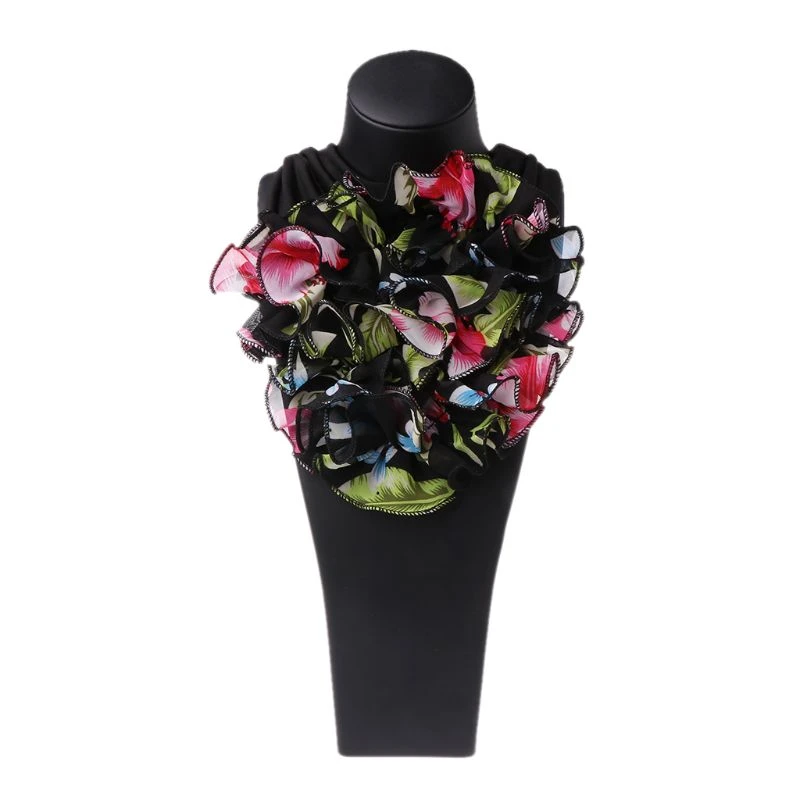 Women Floral Collar Scarf Luxury Flower Printed Neckerchief Ring Neck Scarves
