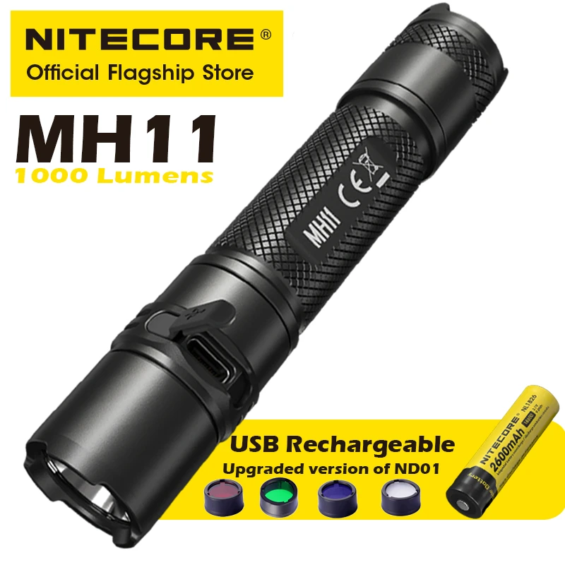 NITECORE MH11 USB Rechargeable Flashlight Strong Outdoor Riding Night Fishing Super Bright Portable LED Flashlight 18650 Battery