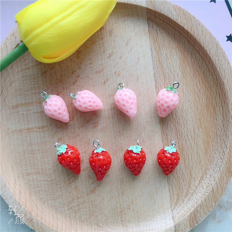 10pcs/pack Resin 3D Strawberry  Charms Pendant Craft Plastic Earring Keychain DIY Handmade  Jewelry Making