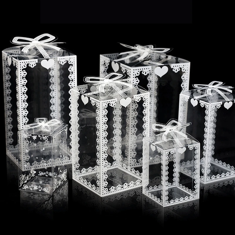 50pcs New Clear PVC Box Packing Wedding/Christmas Favor Cake Packaging Chocolate Candy Dragee Apple Gift Event Transparent Box