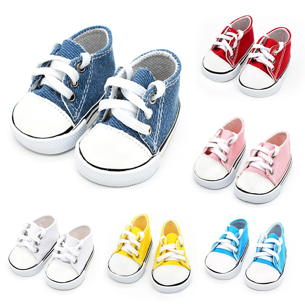 7 cm Canvas Denim Sneakers New Born Baby Shoes Handmade Lace-up Sneakers Shoes For 18 Inches American 43 cm Baby Dolls GIfts