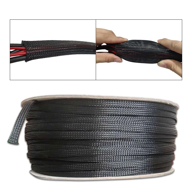Cable Sleeve Length 1/5/50/100/200/300M Insulated Braided Sleeving Data line protection Wire Cable Flame-retardant PET tube