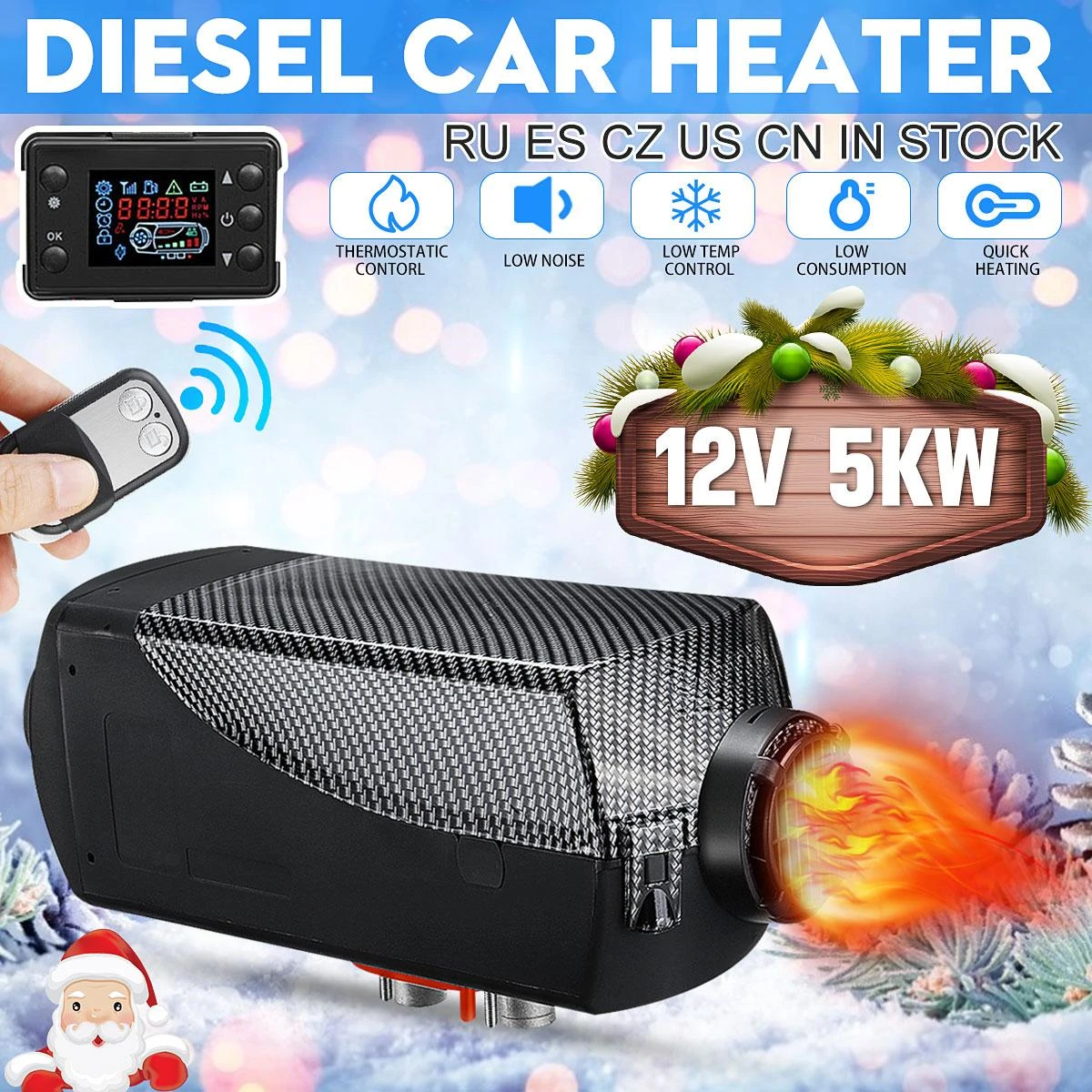 12V 5000W 5KW LCD Monitor Air Diesel Fuel Heater Car Heater With Silencer for RV Car Truck Motor Home Boat Bus Motorhome