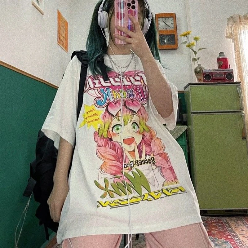 Anime Demon Slayer Kimetsu No Yaiba T-shirt Kanroji Mitsuri Tshirts Girls Streetwear Harajuku Women Summer Casual T Shirt CS631